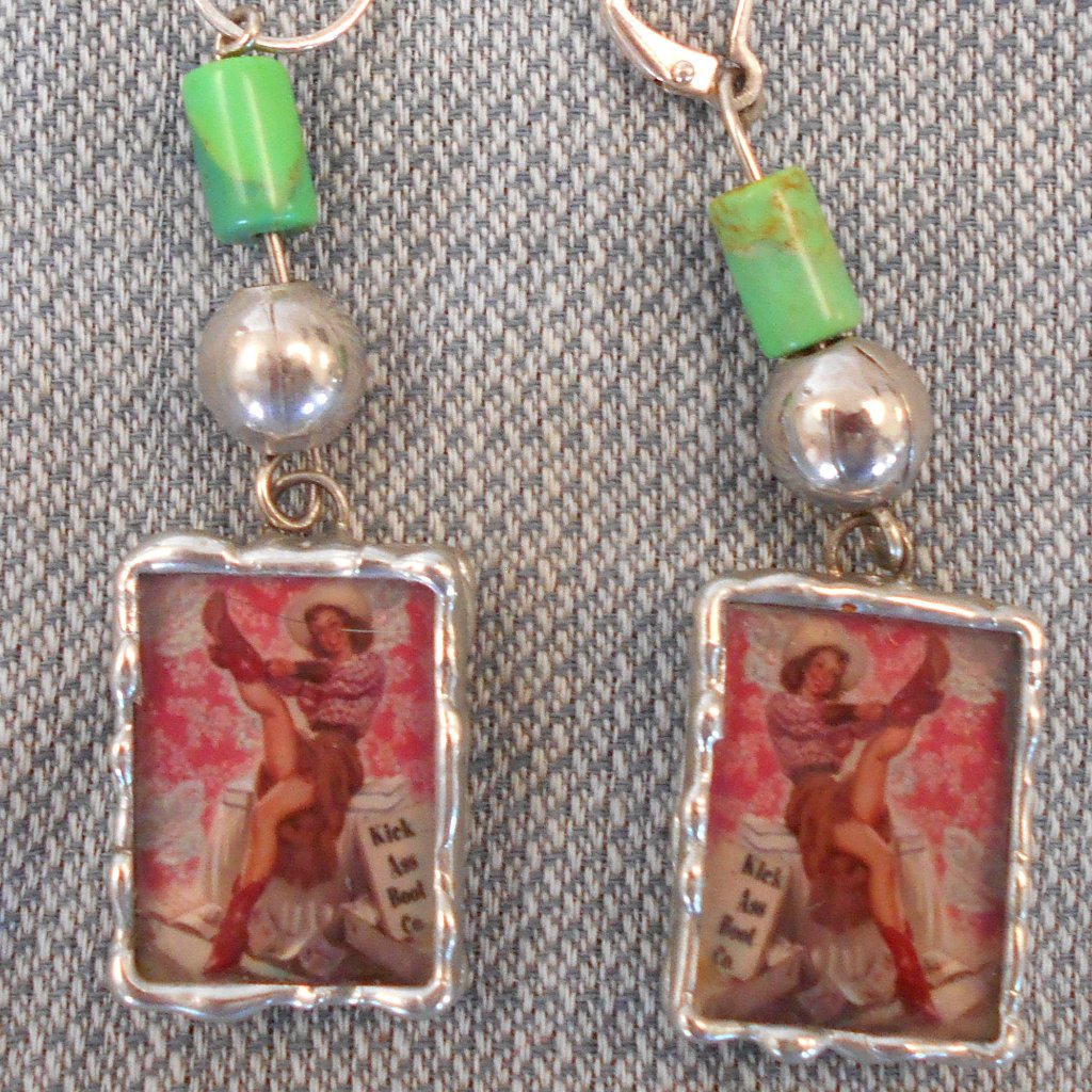 Cowgirl Sterling Green Turquoise Drop Earrings 45$